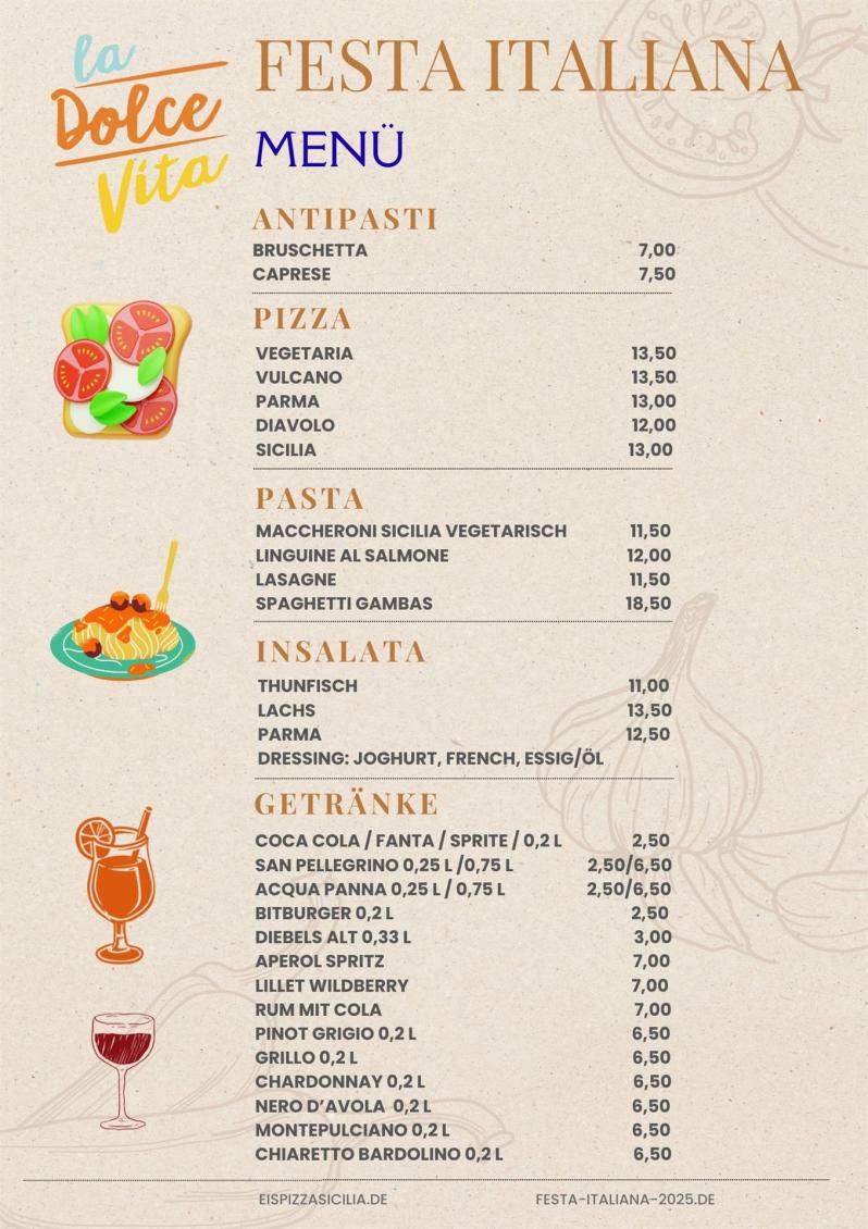 Speisekarte Festa Italiana 2025